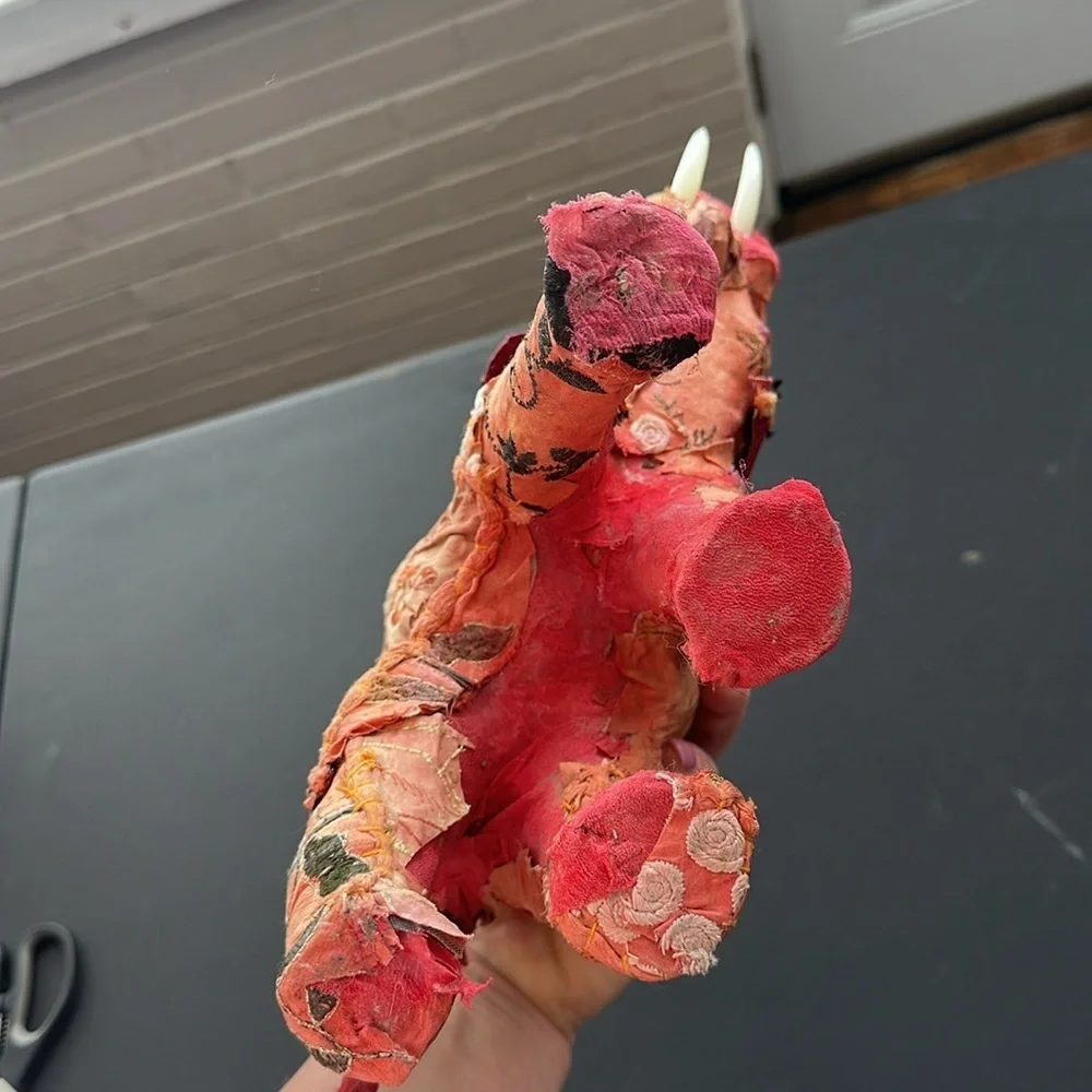 Quilted ornament folk art red elephant decor